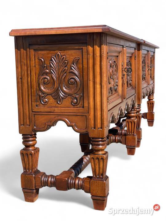 2 rzeźbione komody szafki konsole orzech KOMPLET Gryfice