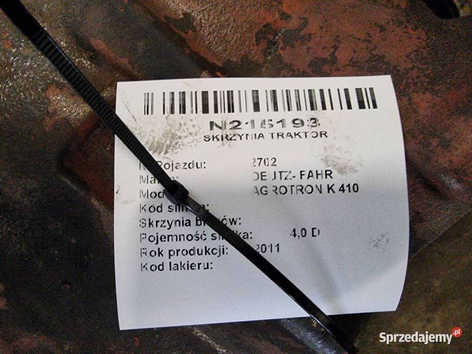 SKRZYNIA TRAKTOR DEUTZ FAHR AGROTRON K 410 osobowe Lipno