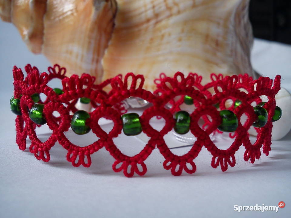 Bransoletka frywolitkowa Wiśniowa sprzedam