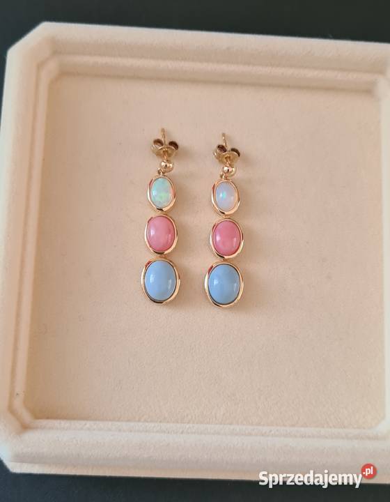 Kolczyki srebro 925 złocone opale naturalne Otwock