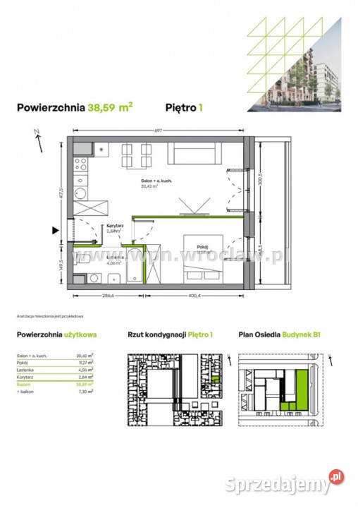Mieszkanie 3859m2 2 pokoje Wrocław Piętro 1