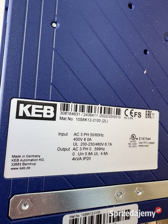KEB 10S6K122100 2L Combivert S6 Servo Drive 22kW Warszawa