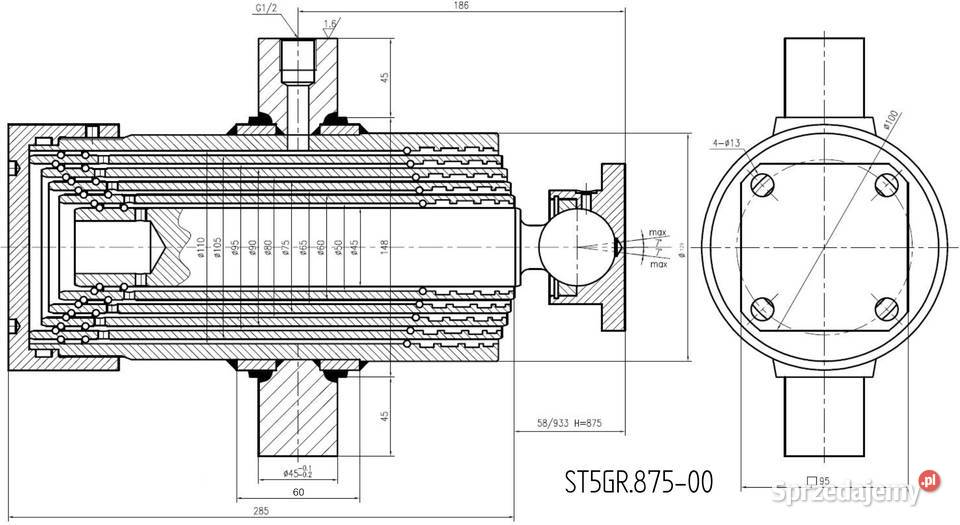 SIŁOWNIK Hydrauliczny DO PRZYCZEPY Skok 875mm Solec Kujawski