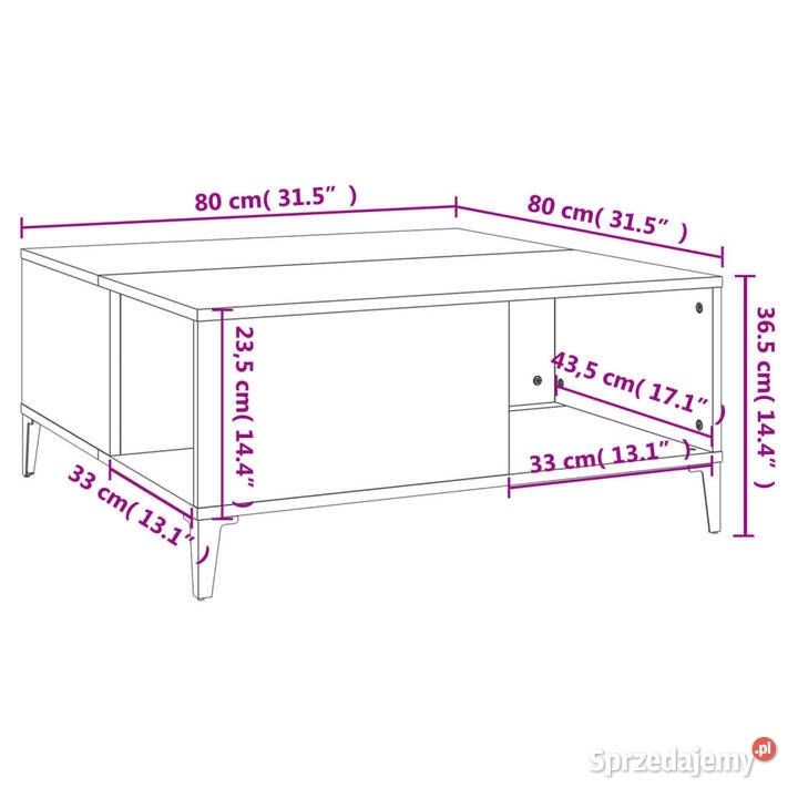 Stolik kawowy przydymiony dąb 80x80x365 WM821105 Warszawa