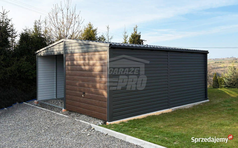 Garaz blaszany 6x6 m 2x brama uchylna sciana Mrągowo sprzedam