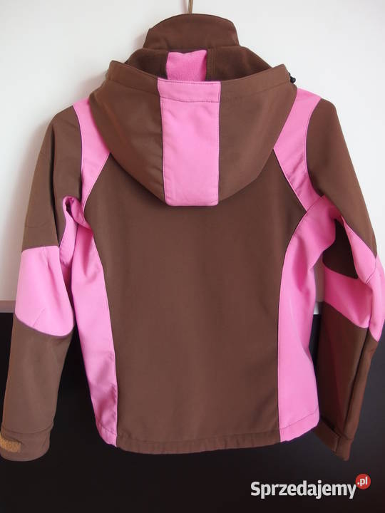brązowa różowa kurtka kaptur soft shell góry