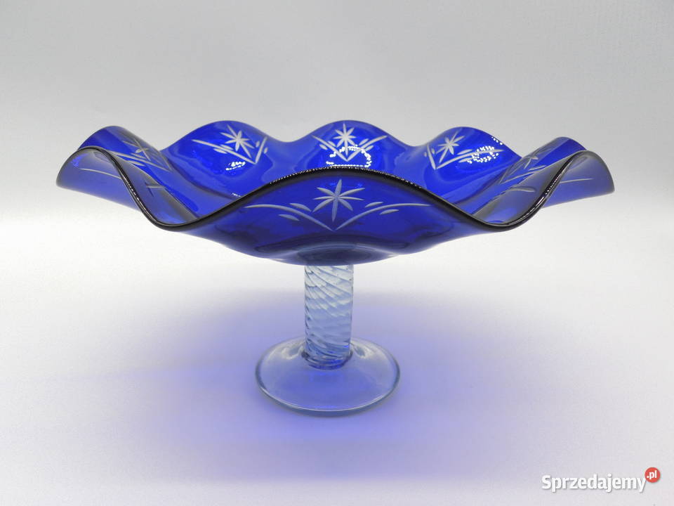Stara patera kobaltowa z falbanką na kręconej Porcelana i szkło Raszków