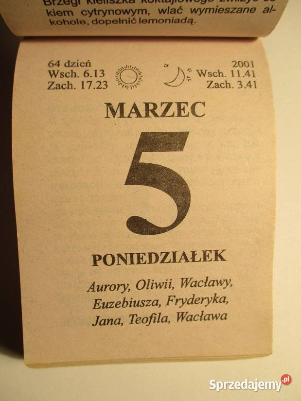 Kartki z kalendarza kalendarz ździerak daty Łódź sprzedam