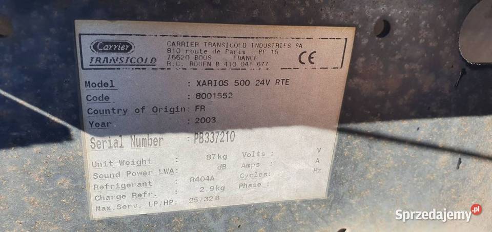 AGREGAT CHŁODNICZY CARRIER XARIOS 500 24V FV23 osobowe Lipno sprzedam