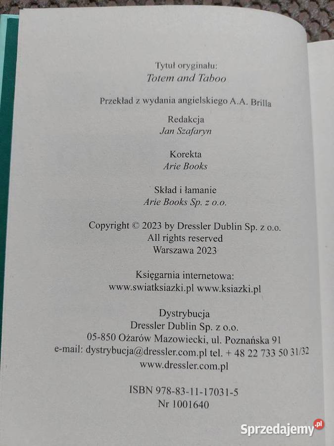 Zygmunt Freud Totem i tabu Kraków sprzedam
