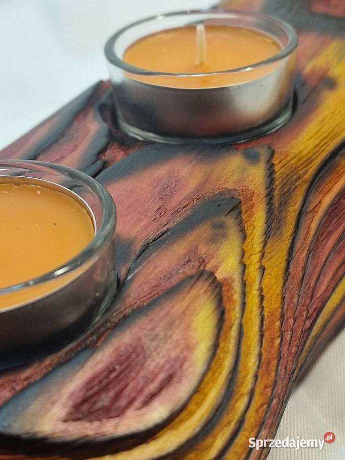 Świecznik XXL świerkowy opalany ognisty 5 wielokolorowy warmińsko-mazurskie Sępopol