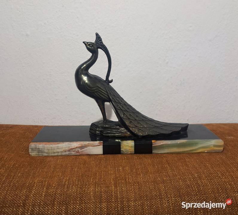 metalowa figura pawia na marmurowoonyksowej sprzedam