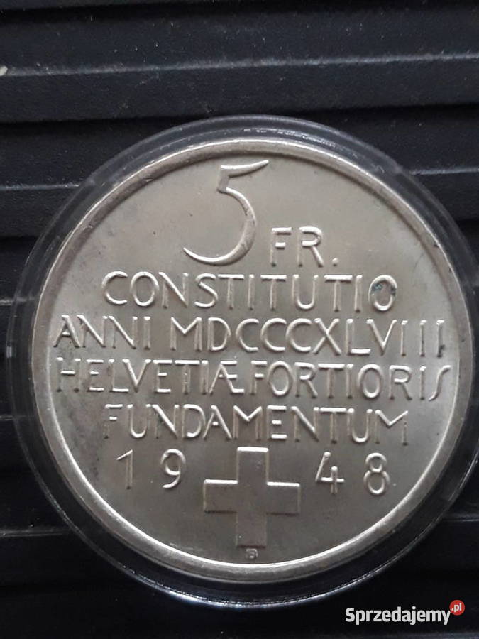 5 Franków Szwajcaria 1948 r Rocznica Konin