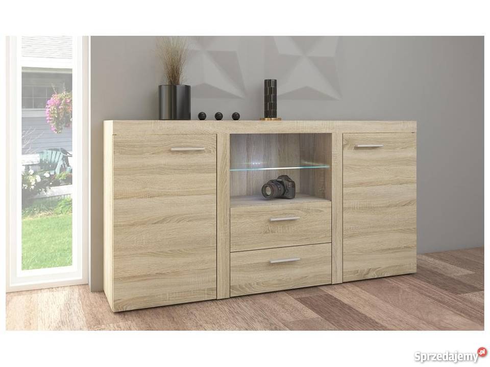 Pojemna Komoda LED Biała Dąb Sonoma szerokość Wrocław