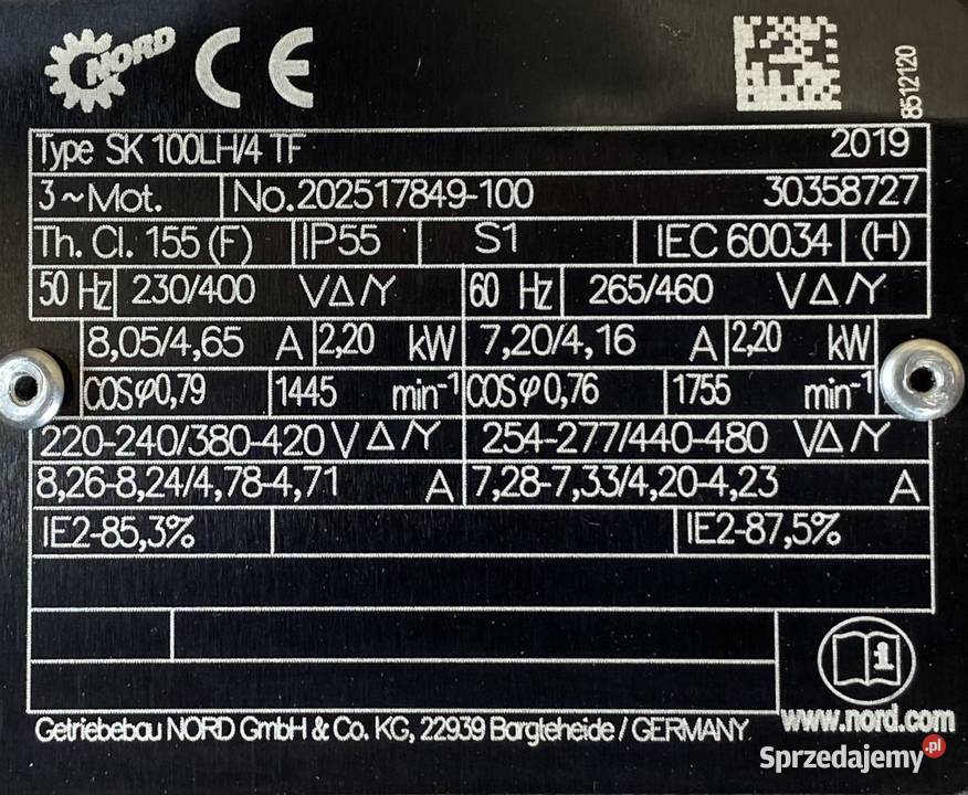 motoreduktor przekładnia 22kW 248obr NORD kujawsko-pomorskie Pigża