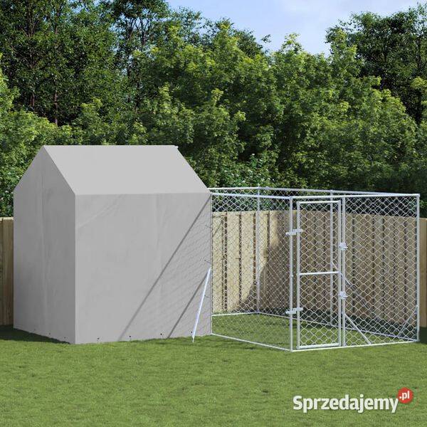 vidaXL Kojec psa z dachem srebrny 4x4x25