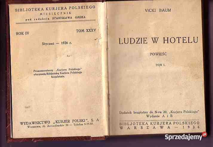 604 LUDZIE W HOTELU VICKI BAUM 2 TOMY W JEDNEJ O Czyrna sprzedam