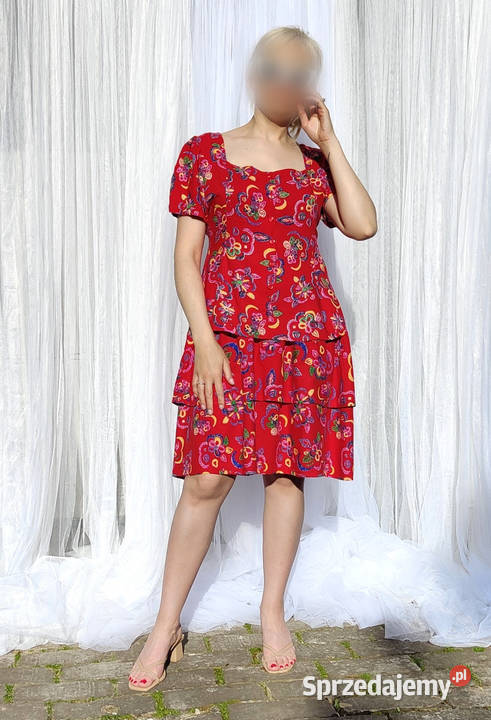 Kolorowa sukienka czerwona vintage retro XL 42 L Szczecin