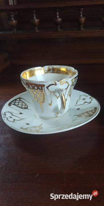 Filiżanka Secesja biało złota Bez sygnatury Gdańsk sprzedam