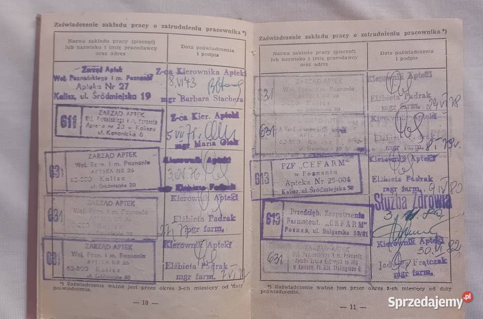 Legitymacja ubezpieczeniowa pracownika farmacji Antykwariat wielkopolskie Koźminek