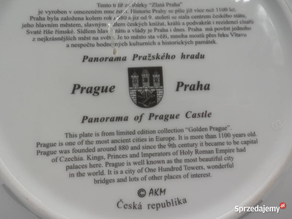 Porcelanowy talerz pamiątka z Pragi stolicy wielkopolskie Raszków