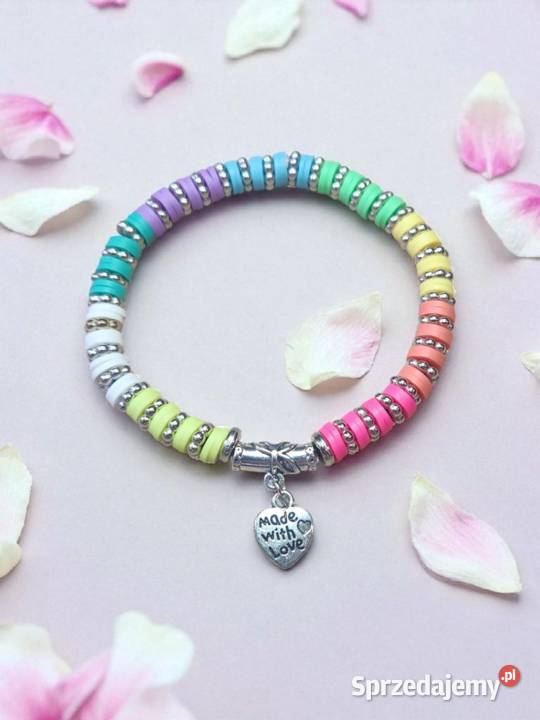 Bransoletka z tęczowych glinianych koralików Sanok