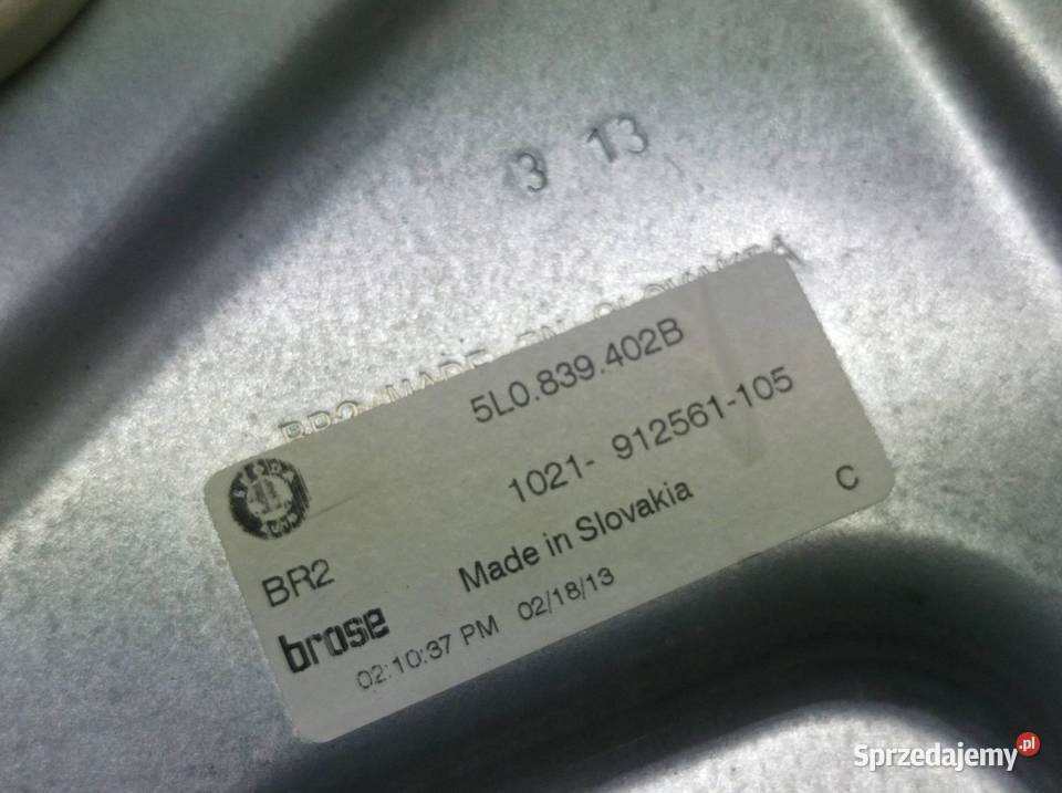 MECHANIZM SZYBY PRAWY TYŁ 5L0839402B Skoda Yeti