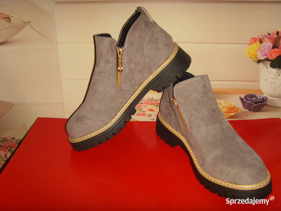 BOTKI DAMSKIE SZARE STYL CASUAL NOWE TANIO Kozaki Wrocław sprzedam