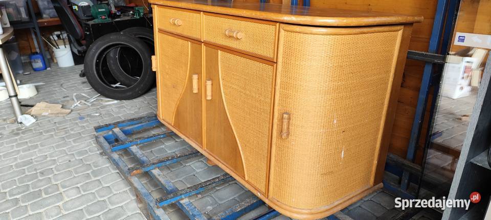 Komoda ratanowa fornirowana jasny dąb retro małopolskie Sieciechowice