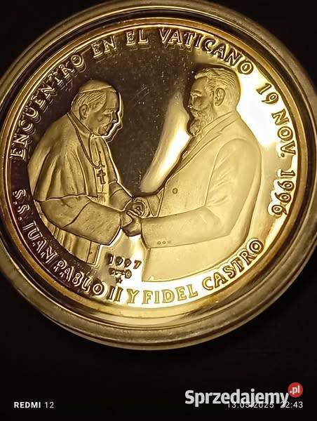 SREBRO Wizyta Fidela Castro w Watykanie 10 pesos Warszawa