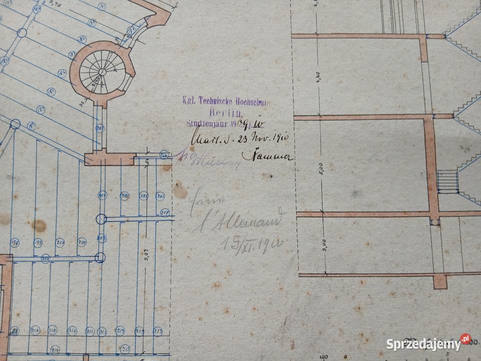 Stary projekt architektoniczny budynku niemiecki