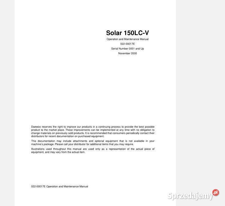 Daewoo Solar 150LCV 175LCV 225LCV instrukcja Kielce