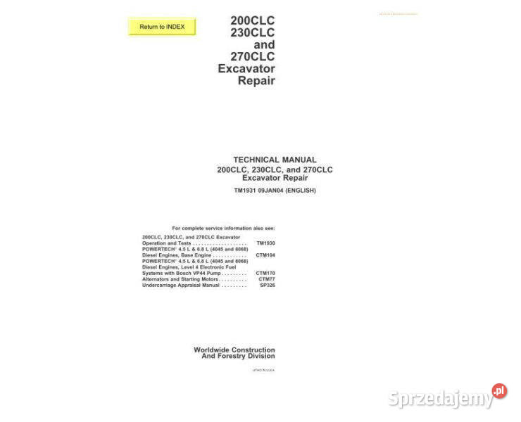 JOHN DEERE 200CLC 230CLC 270CLC INSTRUKCJA świętokrzyskie sprzedam