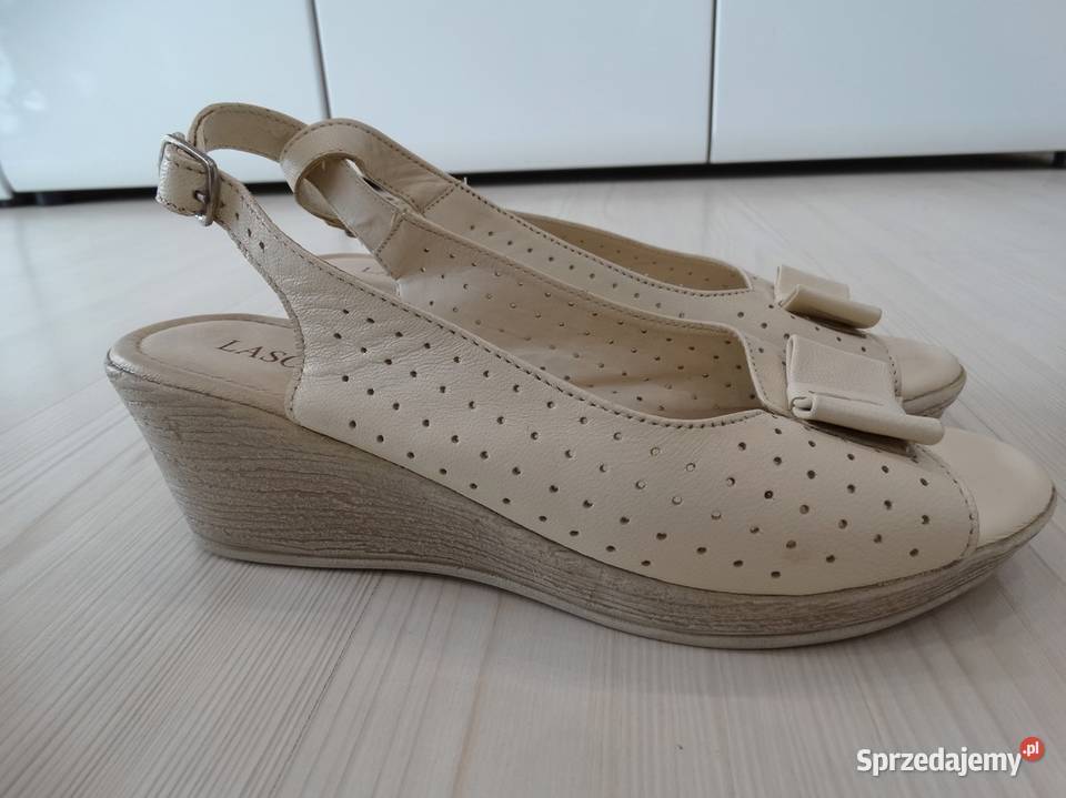 Buty Sandały Skórzane Skóra Naturalna Kremowe inna Łomża