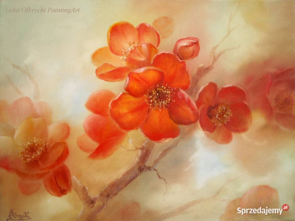 Gałązka Pigwy Impresja ręcznie malowolejny sprzedam