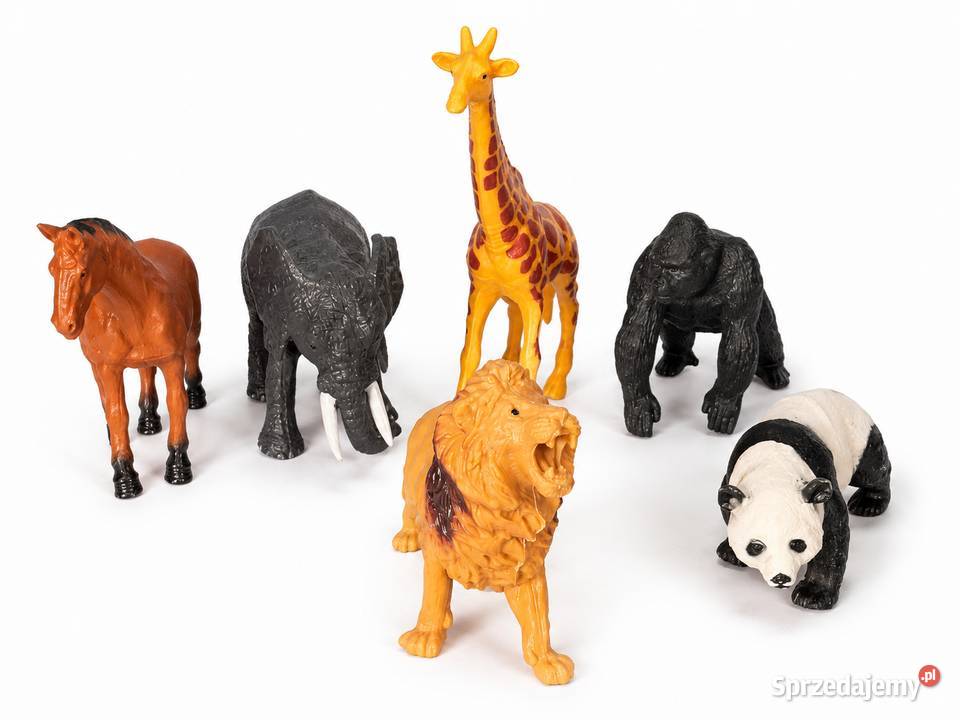 Zestaw 6 figurek zwierząt lew żyrafa słoń panda Figurki dolnośląskie Głuchów Górny