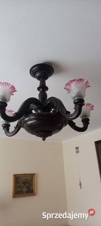 Duży rzeźbiony drewniany żyrandol kolorowe Skierniewice