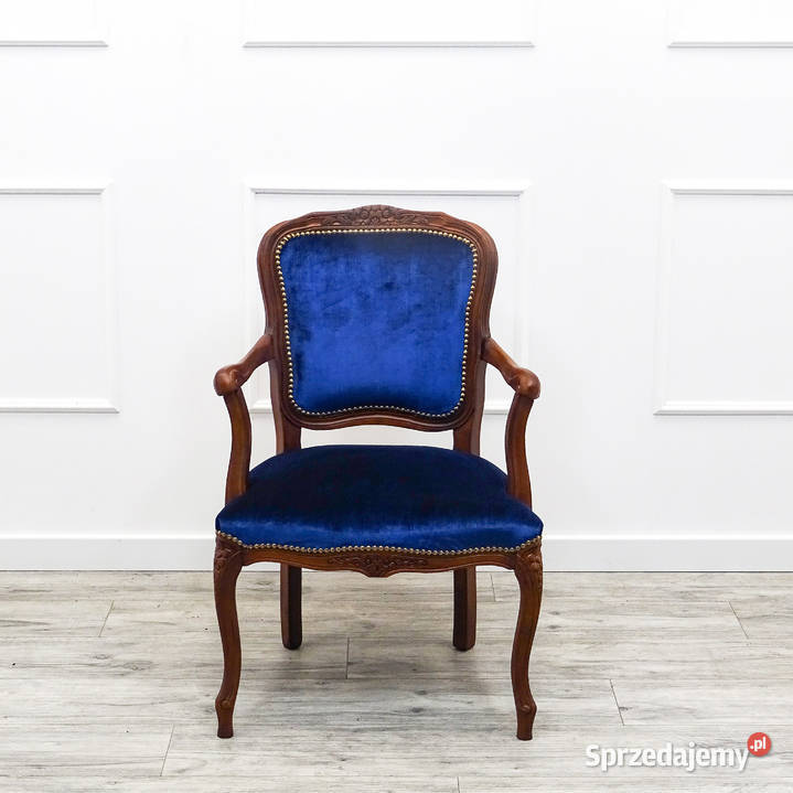 Drewniany FOTEL tapicerowany LUDWIK granat wielkopolskie Kalisz sprzedam
