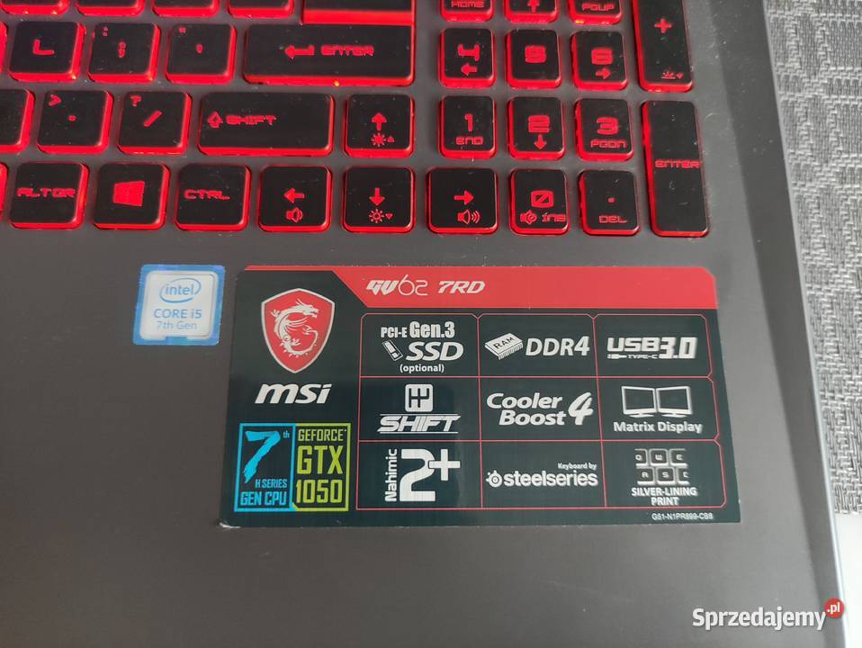 Laptop gamingowy MSI GV62 7RD i5 gtx1050 Karta graficzna śląskie Kroczyce