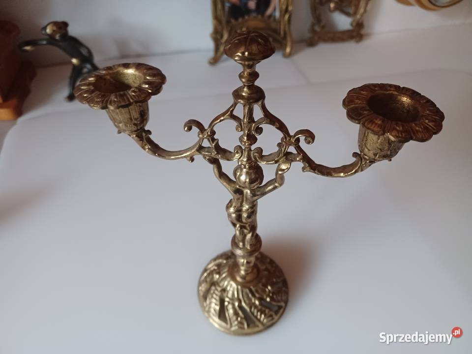Piękny mosiężny świecznik figuralny Kolekcja