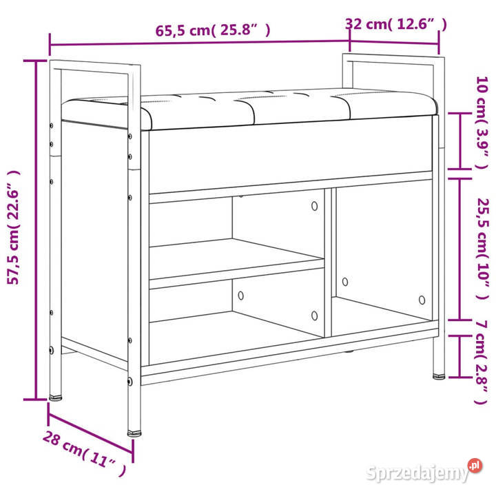 Ławka na buty brązowy dąb 655x32x575 WM835206 Warszawa