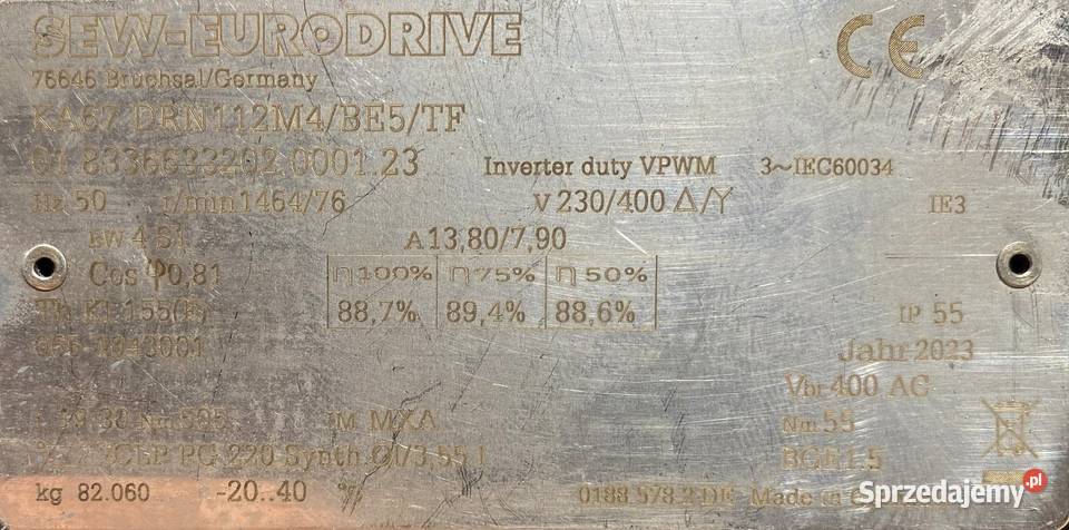 motoreduktor przekładnia 4kW 76obr HAMULEC SEW Pigża