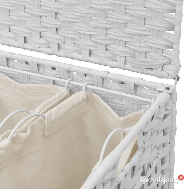 Kosz na pranie z kółkami biały 66x35x60 rattan Pozostałe Warszawa