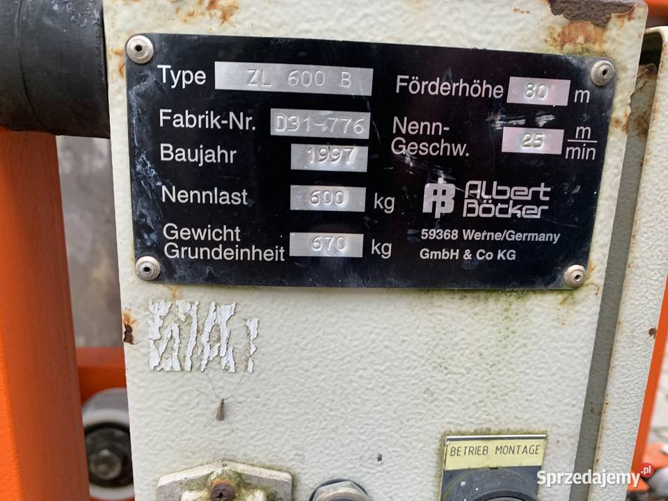 Winda budowlana BOCKER ZL 600B wciągarka koszowa wielkopolskie Ślesin sprzedam