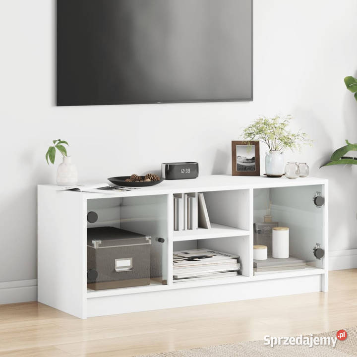 Szafka TV ze szklanymi drzwiami biała 102x37x42 Meble Warszawa