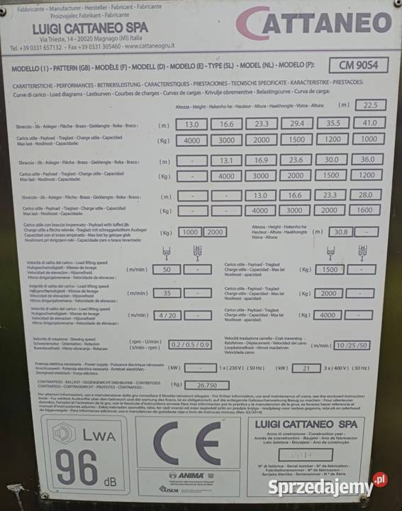 Żuraw szybkomontujący hydrauliczny Cattaneo 90s4 Ligota Piękna