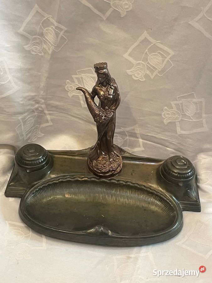 Figuralny kałamarz ze srebrnego mosiądzu secesja Kraków