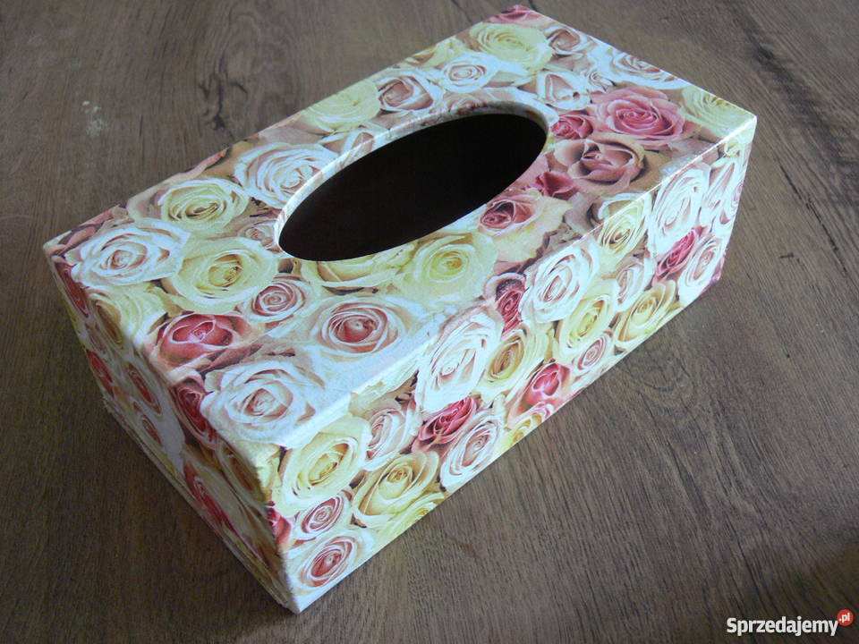 Pojemnik drewniany chustecznik decoupage prezent
