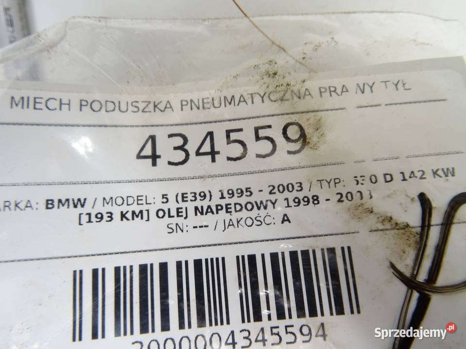 MIECH PODUSZKA PNEUMATYCZNA PRAWY TYŁ BMW E39 osobowe Amortyzatory
