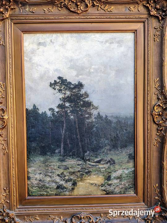 Stary obraz olejny Ruczaj leśny Kartuzy